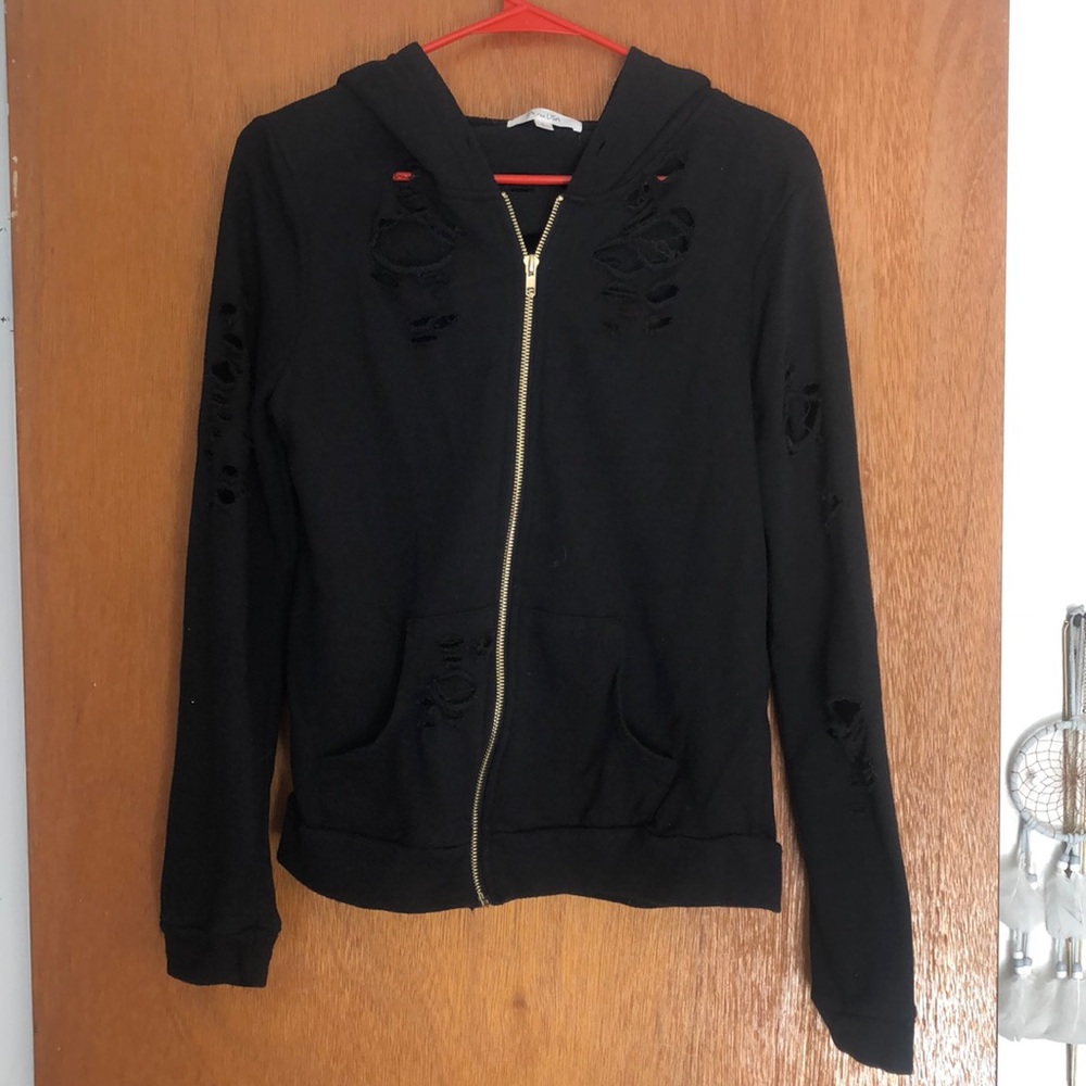 Distressed Zip Up Hoodie